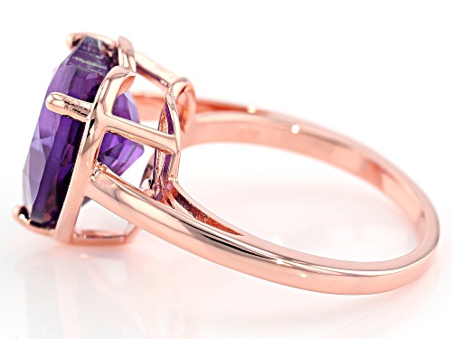4.68CT HEART SHAPE AFRICAN AMETHYST 18K ROSE GOLD OVER STERLING SILVER SOLITAIRE RING - Size 8