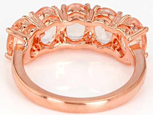 3.05CTW OVAL PEACH MORGANITE 18K ROSE GOLD OVER SILVER 5-STONE RING - Size 9