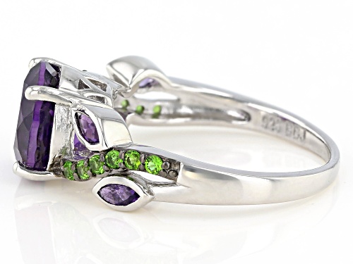 2.31ctw African Amethyst with .18ctw Chrome Diopside Rhodium over Sterling Silver Ring - Size 10