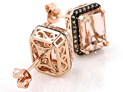 3.40ct Emerald Cut Cor-De-Rosa Morganite™ With .22ctw Round Champagne Diamond 10k Rose Gold Earrings