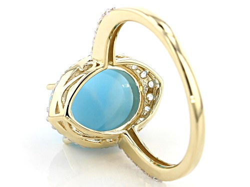 11x9mm Oval Larimar With .52ctw Round White Zircon 10k Yellow Gold Ring - Size 9