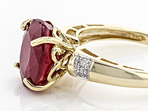 5.52ct Oval Mahaleo® Ruby With .05ctw Round White Four Diamond Accents 10k Yellow Gold Ring - Size 8