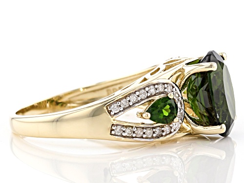 3.07ctw Oval And Pear Shape Russian Chrome Diopside With .14ctw White Diamonds 10k Yellow Gold Ring - Size 7