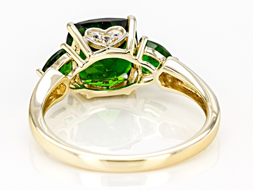 2.47ctw Square Cushion & Trillion Russian Chrome Diopside, .05ctw Round White Zircon 10k Gold Ring - Size 7