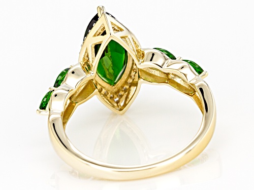 1.96ctw Marquise Russian Chrome Diopside With .17ctw Round White Zircon 10k Yellow Gold Ring - Size 7
