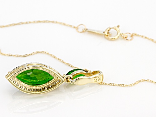 1.86ctw Marquise Russian Chrome Diopside With .13ctw White Zircon 10k Yellow Gold Pendant With Chain