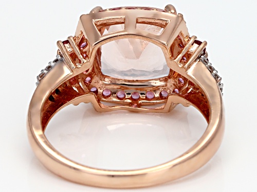 3.62ct Cushion Cor-De-Rosa Morganite™, .50ctw Peach Spinel & .26ctw White Zircon 10k Rose Gold Ring - Size 6