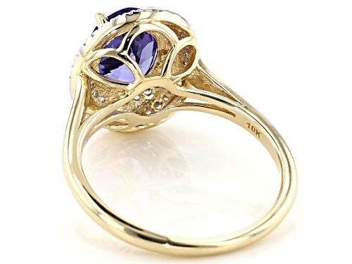 1.48ct Oval Tanzanite With .35ctw Round White Zircon 10k Yellow Gold Ring - Size 7