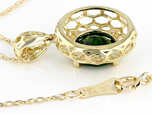 1.72ct Round Russian Chrome Diopside Solitaire 10k Yellow Gold Halo Pendant With Chain