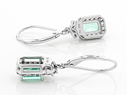 1.02ctw Emerald Cut Ethiopian Emerald With .57ctw White Zircon Rhodium Over 10k White Gold Earrings