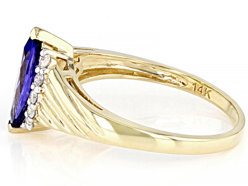 0.85ct Marquise Blue Tanzanite With 0.12ctw Round White Diamond 14K Yellow Gold Ring - Size 7
