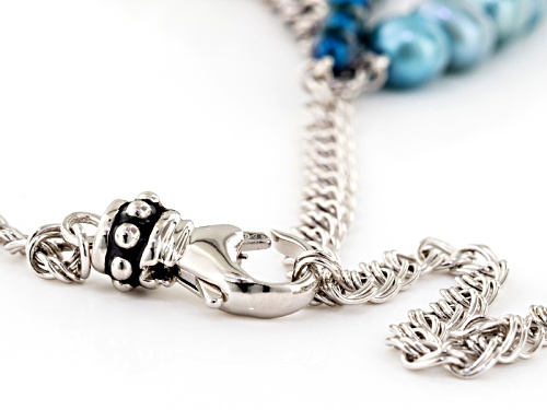 4-7.5mm Cultured Freshwater Pearl With Iolite & Labradorite Rhodium Over Silver 16 Inch Necklace - Size 16