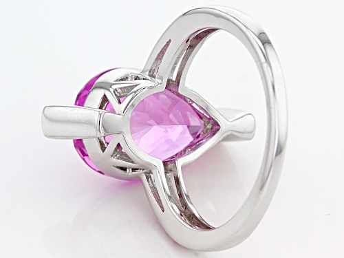 6.57ctw Pear And Round Lab Created Pink Sapphire Sterling Silver Ring - Size 8