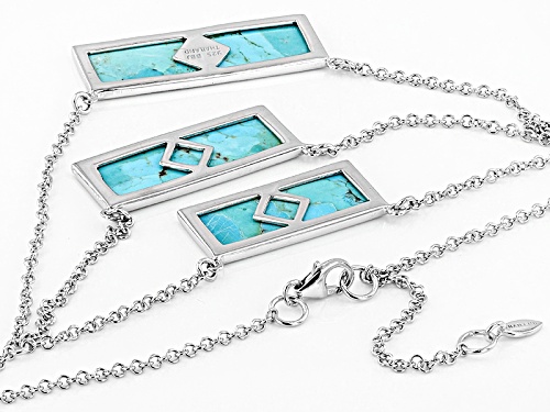 Mixed Baguette Turquoise Sterling Silver 3-Station Necklace - Size 18