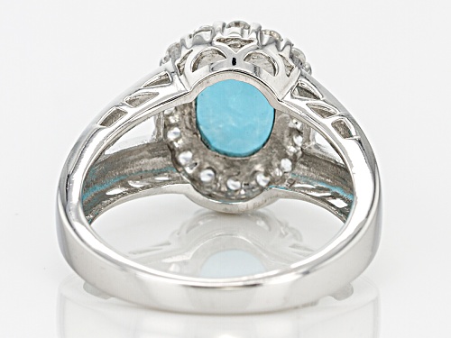 9x7mm Oval Blue Peruvian Hemimorphite With .46ctw Round White Zircon Sterling Silver Ring - Size 10