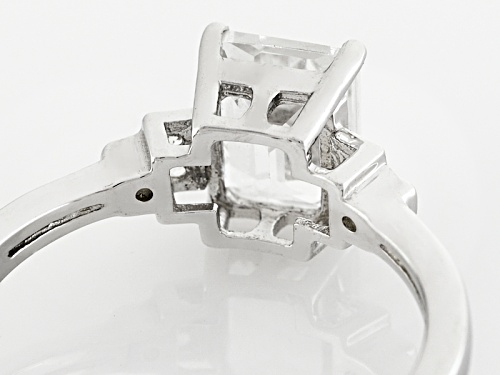 1.70ct Emerald Cut Lab Created White Yag With .04ctw Round White Zircon Sterling Silver Ring - Size 10