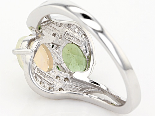 .63ct Oval Green Apatite, .68ctw Oval Ethiopian Opal, .09ctw Round White Zircon Sterling Silver Ring - Size 8