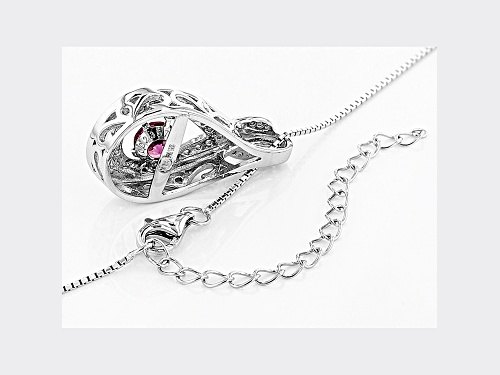 .37ct Dancing Lab Created Bixbite With .41ctw White Zircon Rhodium Over Silver Pendant With Chain