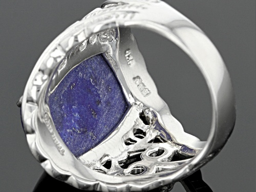 16x12mm Rectangular Cushion Cabochon Lapis Lazuli Sterling Silver Ring - Size 5