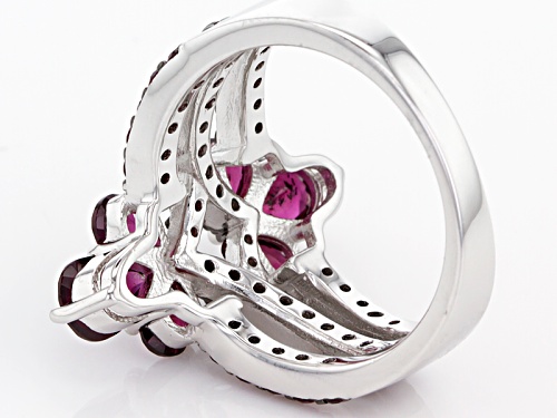 1.52ctw Pear Shape And Round Raspberry color Rhodolite Sterling Silver Ring - Size 8