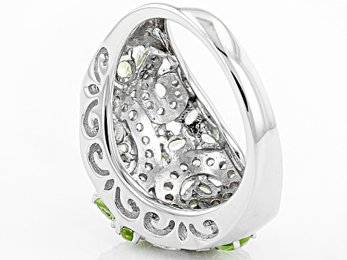 .92ctw Pear Shape, Oval And Round Manchurian Peridot™, .68ctw Round White Zircon Silver Ring - Size 6