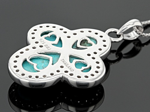 12x8mm And 9x6mm Pear Shape Turquoise With .84ctw Round White Zircon Silver Cross Pendant With Chain