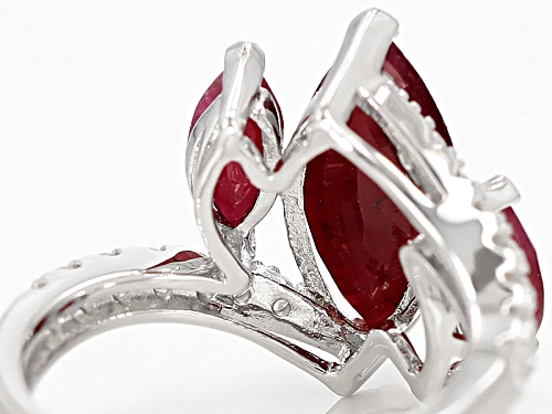 4.76ctw Marquise Indian Ruby With .70ctw Round White Zircon Sterling Silver 3-Stone Ring - Size 5