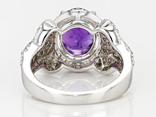 2.17ct Oval African Amethyst And 1.89ctw Round White Zircon Sterling Silver Ring - Size 10