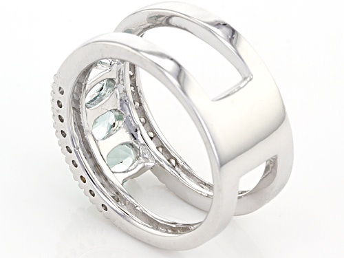 1.02ctw Oval Amblygonite With .32ctw Round White Zircon Sterling Silver 3-Stone Band Ring - Size 10