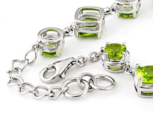 10.62ctw Square Cushion And Round Manchurian Peridot™ Sterling Silver Adjustable Bracelet - Size 8