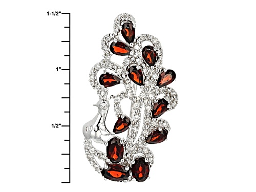 3.78ctw Vermelho Garnet™ With .38ctw White Zircon Silver Peacock Brooch/Pendant With Chain
