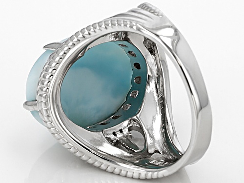 16x12mm Oval Cabochon Larimar Sterling Silver Solitaire Ring - Size 11