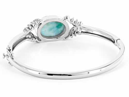 20x15mm Oval Cabochon Larimar Sterling Silver Solitaire Hinged Bangle Bracelet - Size 8