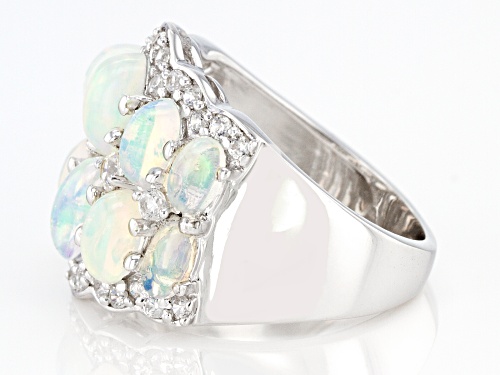 2.42ctw Oval Ethiopian Opal With .82ctw Round White Zircon Rhodium Over Sterling Silver Ring - Size 7