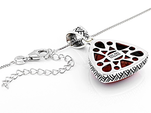 20mm Trillion Red Sponge Coral Solitaire Sterling Silver Pendant With Chain