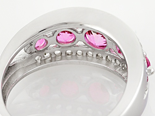 .81ctw Round Pink Mexican Danburite And .37ctw Round White Zircon Sterling Silver 5-Stone Band Ring - Size 6