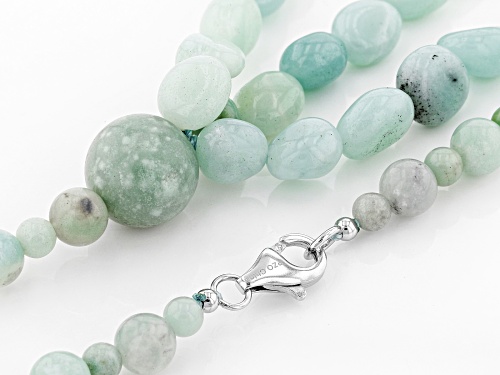 4-12mm Round and 8x7mm Oval Nugget Amazonite Bead Sterling Silver Necklace - Size 25