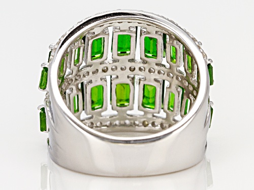 2.96CTW BAGUETTE RUSSIAN CHROME DIOPSIDE WITH .55CTW ROUND ZIRCON STERLING SILVER BAND RING - Size 6