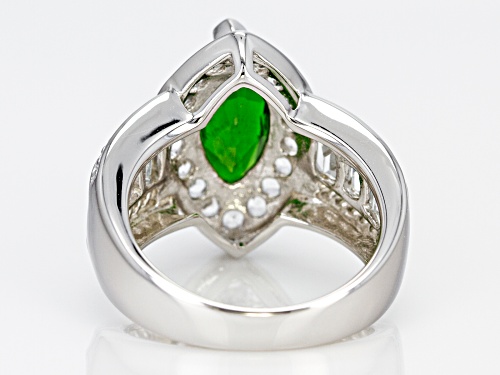 2.60CT MARQUISE RUSSIAN CHROME DIOPSIDE WITH 1.49CTW MIXED SHAPE WHITE TOPAZ STERLING SILVER RING - Size 8