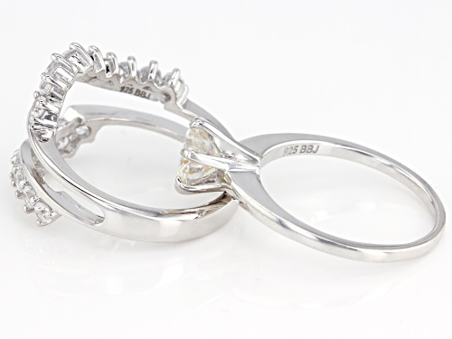 1.76ct Strontium Titantate and 1.26ctw White Zircon Rhodium Over Silver Ring with Guard - Size 8