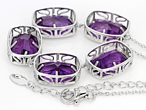 26.84ctw Rectangular Cushion African Amethyst Sterling Silver 5-stone Necklace - Size 18