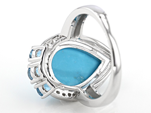 14x10mm Sleeping Beauty Turquoise with .72ctw swiss blue topaz, white zircon silver ring - Size 11