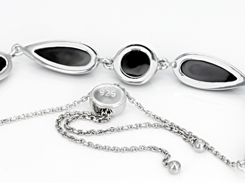 Graduated pear shape & round black spinel sterling silver bolo bracelet adjusts approximately 6