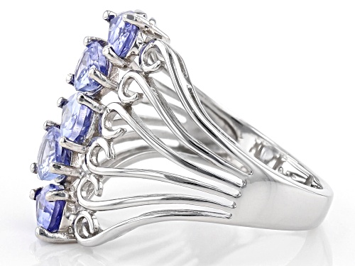 1.70CTW PEAR SHAPE TANZANITE RHODIUM OVER STERLING SILVER 5-STONE RING - Size 7