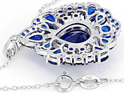 7.55CTW PEAR SHAPE & ROUND LAB CREATED BLUE SPINEL RHODIUM OVER SILVER PENDANT WITH CHAIN