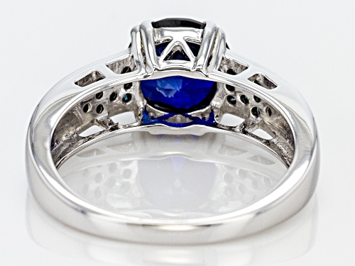 2.24CT ROUND LAB CREATED BLUE SAPPHIRE WITH .15CTW ROUND BLUE DIAMONDS STERLING SILVER RING - Size 8