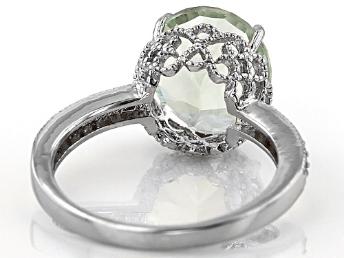 3.65ct Oval Millennial Cut Green Prasiolite With .14ctw Round White Topaz Sterling Silver Ring - Size 11