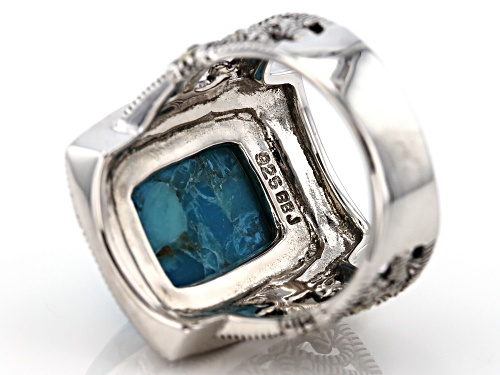 16X12MM RECTANGULAR CUSHION TURQUOISE WITH 1.40MM ROUND GRAY MARCASITE SILVER RING - Size 6