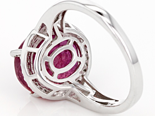 5.00Ct oval Mahaleo® ruby with .19ctw round white zircon sterling silver ring - Size 7