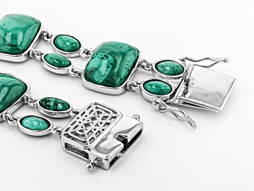 OVAL AND SQUARE CUSHION MALACHITE RHODIUM OVER STERLING SILVER BRACELET - Size 8